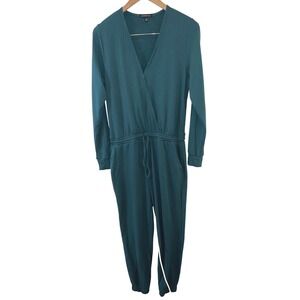Beyond Yoga Overlapping Fleece Jumpsuit Dark Spruce Green Medium Cozy Travel